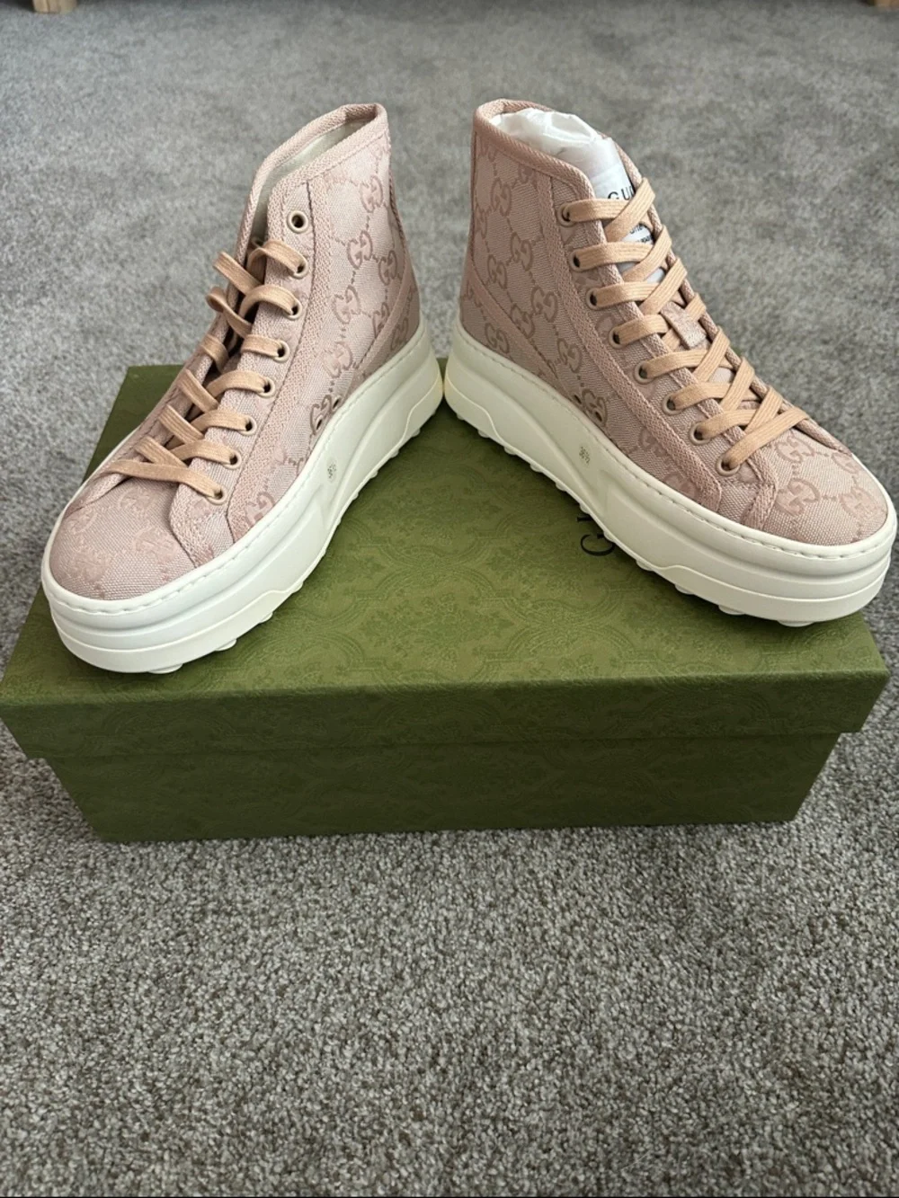Gucci Pink GG Canvas High-Top Platform Sneakers - Brand New In Box - Picture 6 of 7